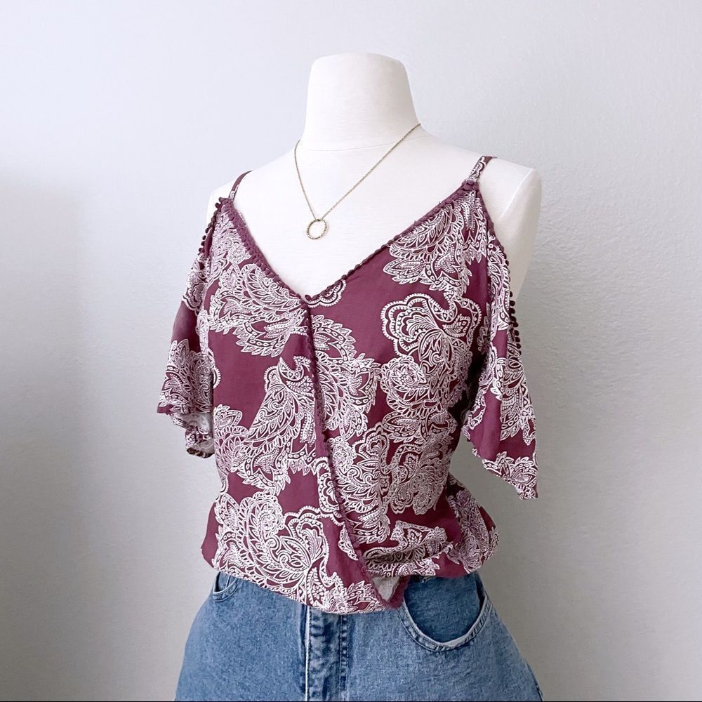 Paisley Purple Cold Shoulder Top